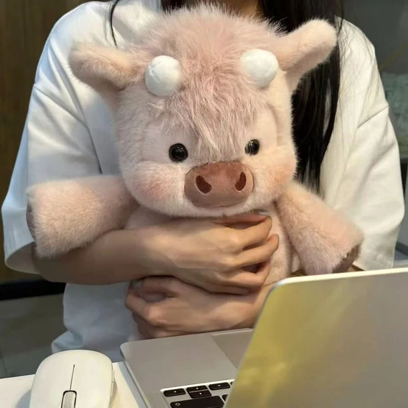 Kawaii Run Plush Toy Fluffy Stuffed Pink Pig Sheep Highland Cow Perfect Birthday Christmas Gift for Kids Girls Animal Lovers