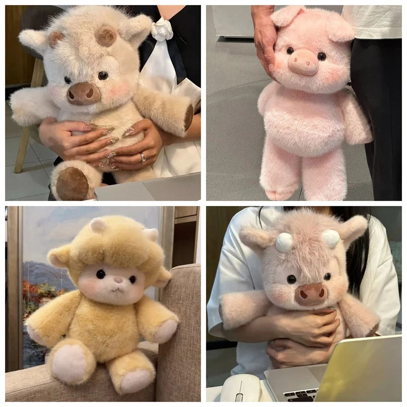 Kawaii Run Plush Toy Fluffy Stuffed Pink Pig Sheep Highland Cow Perfect Birthday Christmas Gift for Kids Girls Animal Lovers