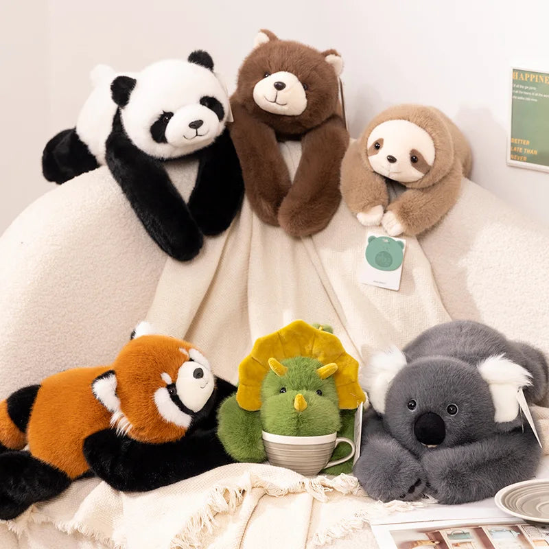 Cute Animal Soft Plush Toys Long Arm Panda Dinosaur Bear Koala Carried On The Back  Plushies Animal Dolls Gifts For Friends