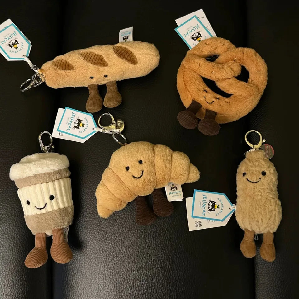 JC Kawaii Food Plush Pendant Coffee Cake Toys Soft Stuffed Food Shaped Fluffy Cuddly Gift for Kids Birthday Xmas Home Bag Decor